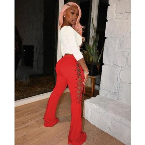 Women Clothing Autumn Bandage Flared Pants Fashion Skinny Trousers Overalls Club Outfits Streetwear Y2k Clothes Wholesale Items