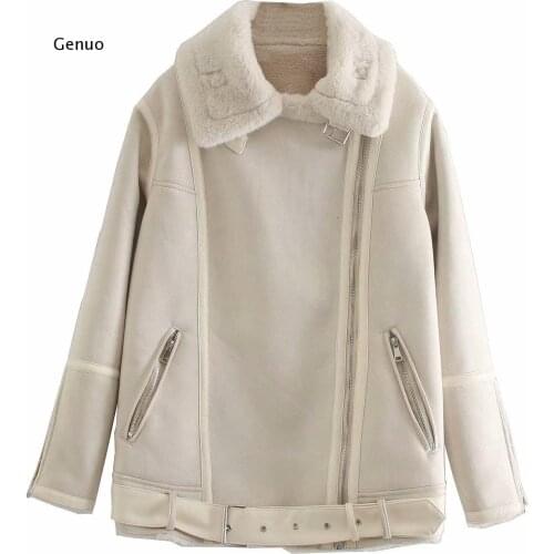 Womens Casual Suede Faux Rabbit Fur Coat Ladies Zipper Outwear Jacket Street Style Stylish Warm Overcoat Autumn Winter