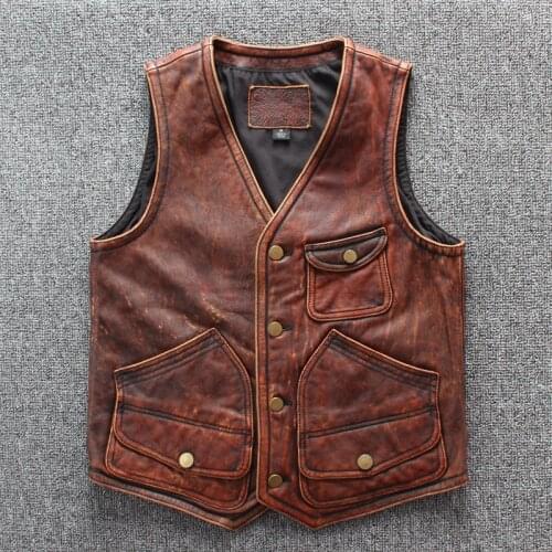 DHL Free Shipping Professional Motorcycle Vest Genuine Leather Large Size Cow Vest Designer Brand High Quality Sleeveless Jacket