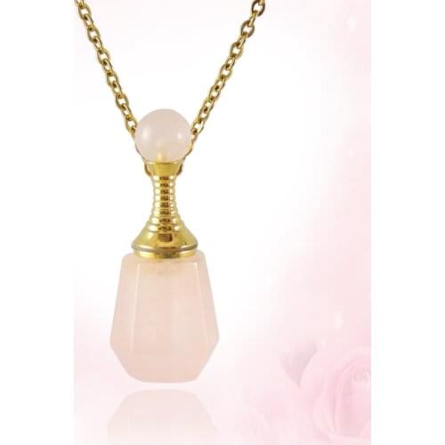 1PC Rose Quartzs Essential Oil Bottle Pendants Necklace Perfume Bottle Pendants Natural Gem Stone Jewelry For Women