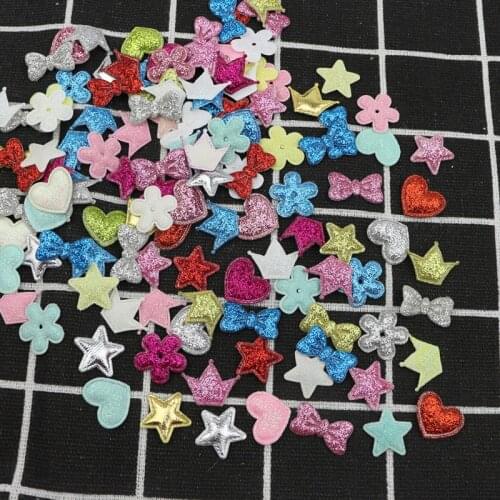 100pcs Mixed Pattern Glitter Cloth Padded Patch Small Appliques DIY Craft Supplie Kids Hair Accessories Scrapbook Decor Material