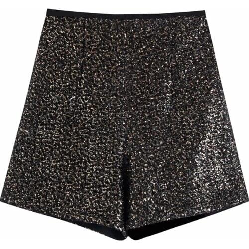 2020 New Autumn And Winter Sexy Ladies Gold Glittering Sequins High Waist Casual All-Match Shorts