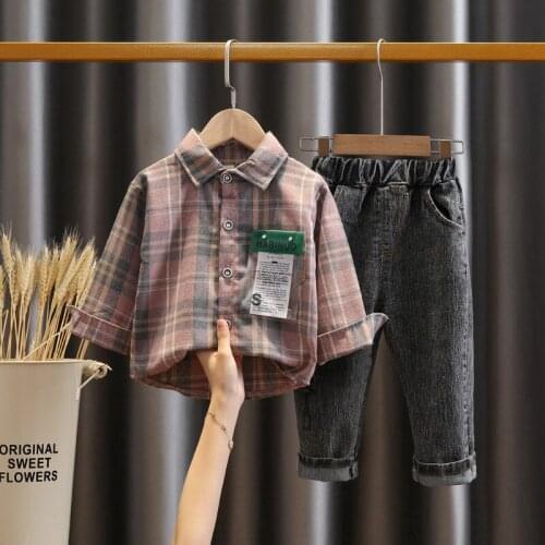 2021 New Baby Boys Clothes Set Plaid Top+Black Jeans 2-Piece Suit Children Handsome Fashion Clothing Newborn 0 1 2 3 4 Years