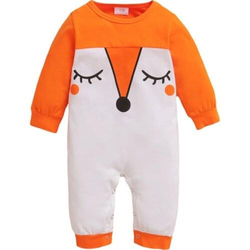 2021 Autumn Infant Baby Bodysuit Girls Boys Long Sleeve Cartoon Print Rompers Jumpsuit Kids Outfits New