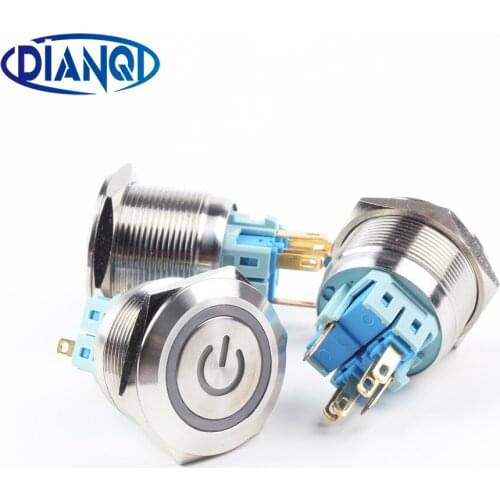 25mm stainless steel metal push button switch led ring flat round power mark momentary 6 pin car switches