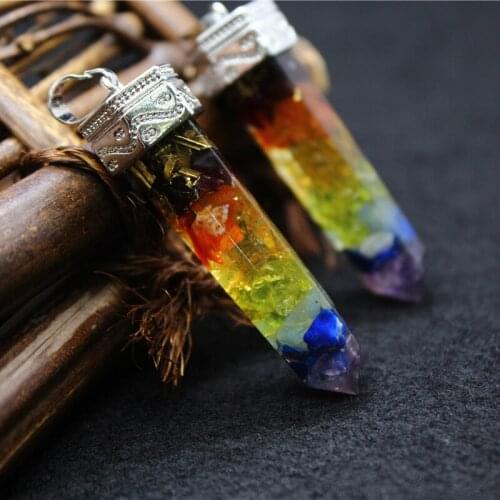 6PCS High Quality Gravel Natural Stone Pendant Chakra Necklaces Pendants for Wholesale Orgone Energy Jewelry Pendulum 22*18mm