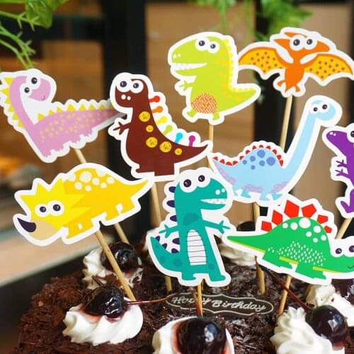 9pcs Dinosaurs Cupcake Topper Animals Happy Birthday Cake Topper For Kids Birthday Dinosaurs Party Cake Decorations Baby Shower