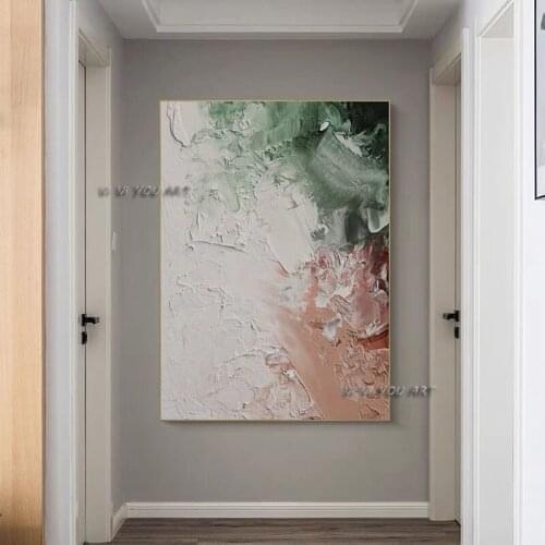 100% Handmade Green and Pink Abstract Oil Painting Minimalist Modern On Canvas Wall Art Decorative For Living Room