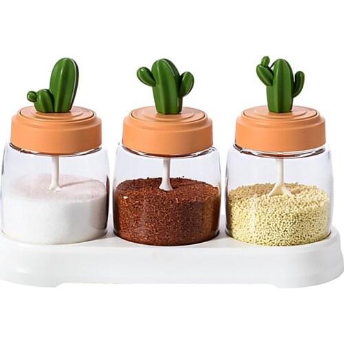 Seasoning Jar with Tray Seasoning Shaker Transparent Glass Cans Kitchen Storage Container for Storing Salt Spice Herbs Dropship