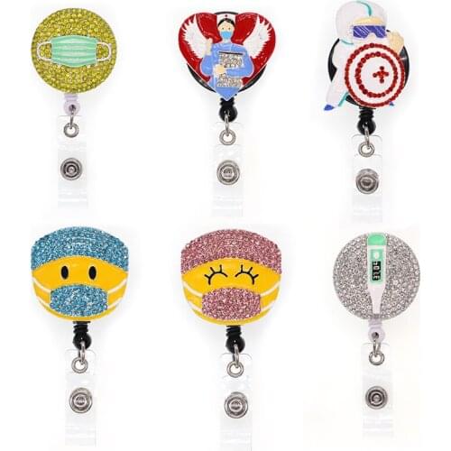 Free shipping 10pcs Protective Design Cartoon Retractable Badge Holder Mask Angel Thermometer For Medical Nurse Badge Reel