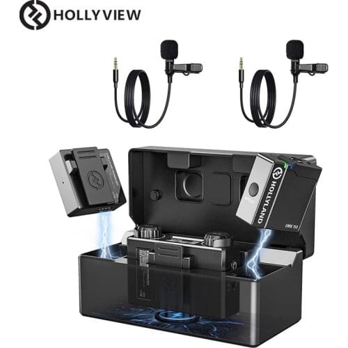 Wireless Lavalier Microphone 2.4GHz Hollyland Lark 150 with Charging Case, 2 Transmitters 1 Receiver 5ms Latency &100m Range