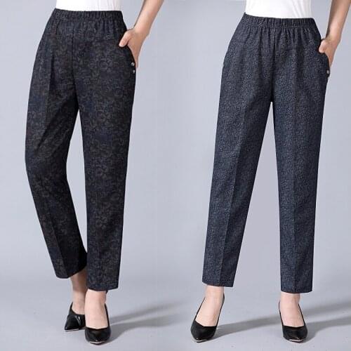 Aged Womens Spring Pants Woman High Waist Casual Straight Printing Pants Autumn Female Plus Size 4XL Trousers Pantalon Femme