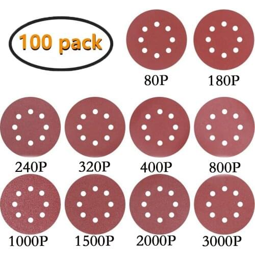 100pcs 125mm Sandpaper Round Shape Sanding Discs Hook Loop Sanding Paper Buffing Sheet Sandpaper 8 Hole Sander Polishing Pad