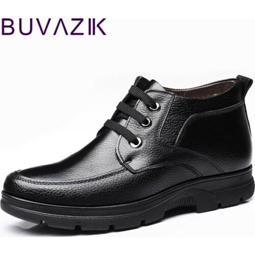 BUVAZIK 2018 new men genuine leather boots men ankle Winter warm and velvet cotton shoes men waterproof men snow boots big size