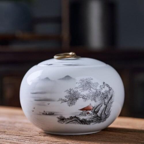 Chinese Ceramic Tea Cans Hand-painted Pu'er Tea Storage Jars Household Sealed Jars Storage Jars Kitchen Storage Ornaments