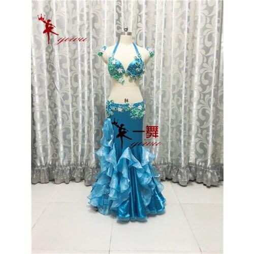 Customized new bellydance Belly Indian gypsy Latin dance practice performance costume clothes skirt set 2pcs(bra+skirt)