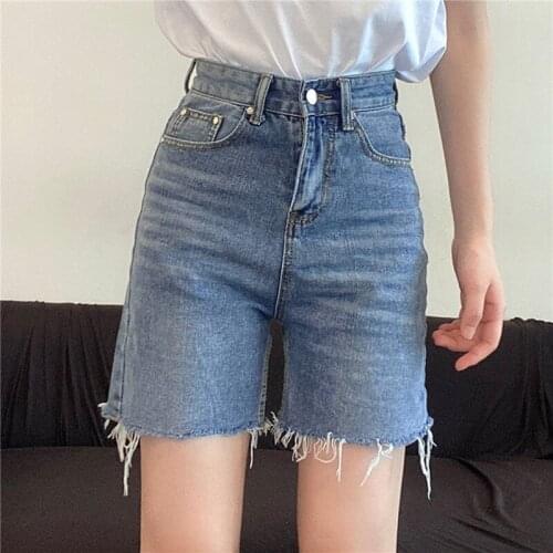 Summer Ladies Casual Street Stylish Shorts Demim Pants Solid Color Zipper High Waist Ripped Shorts Women Bottoms Clothing S M L