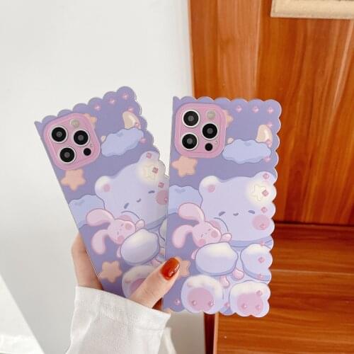 Cartoon Bear Rabbit Happy Starlight Phone Case For iPhone 12 11 Pro X XR XS MAX Animal Print Cake pattern Anti-fall Soft Cover