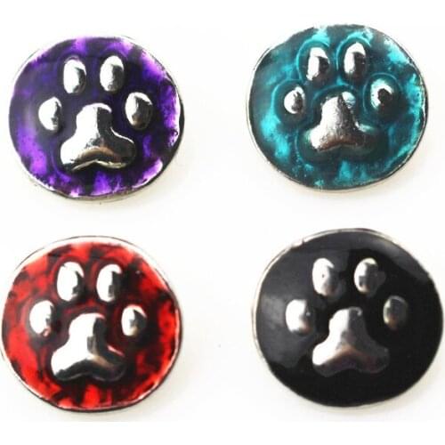 New arrive 40pcs/lot mix color 12mm metal dog paw snap buttons ginger bangle bracelet snap button interchangeable jewelry