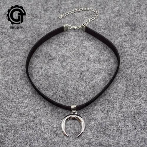 New Arrival Choker Necklace Women Black Flannelette Metal Moon Necklaces Party Accessory