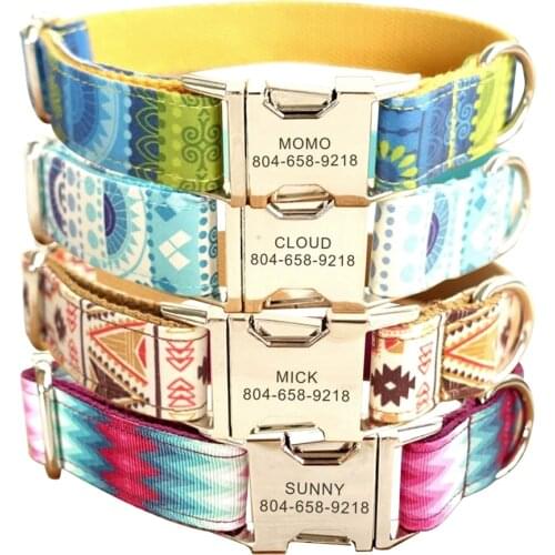 Personalized Pet Collar Wave Nylon Custom Puppy Cat Name ID Tag Adjustable Collars Lead Leash Set Free Engraving Dog Collars