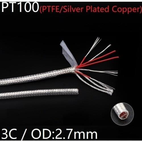 PT100 Compensation Wire 3Cores OD 2.7mm PTFE Insulator Silver Plated Copper Shield Signal Line Thermal Resistance Sensor Cable