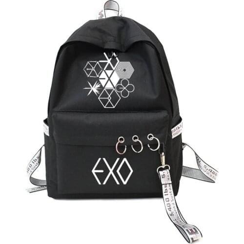 WISHOT EXO Kpop Backpack lovely Travel Bag for teenagers girls Silk ribbon Round Ring Schoolbag pink