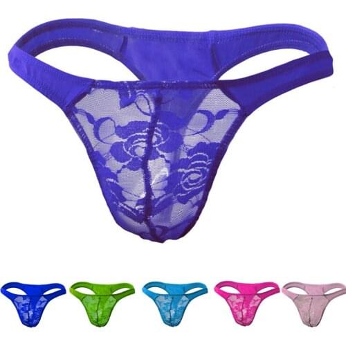 Sexy Men Underwear Male Thongs and G Strings Lace U Bag Transparent Underpants ZJH090