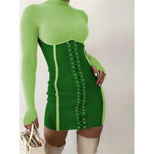 Autumn Winter Knitted Sexy Bandage Dress Women Clothes Long Sleeve Lace Up Slim Night Party Bodycon Mini Dress Clubwear Vestidos