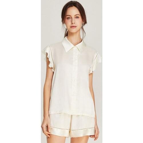 Silk pajamas split short-sleeved mulberry silk small flying sleeves home clothes can be worn outside