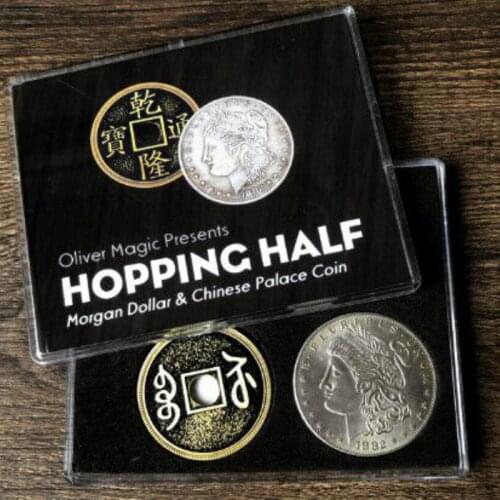 Hopping Half (Morgan Dollar and Chinese Palace Coin) by Oliver Magic Close up Magic Tricks Coin Magic Props Magician Gimmick Fun