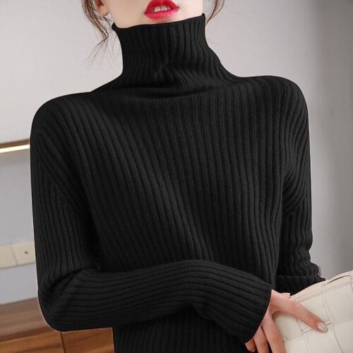 Suéteres elásticos de cuello alto para mujer, ropa nueva, suéteres de punto sólido, Top coreano, camisa a rayas, primavera 2021