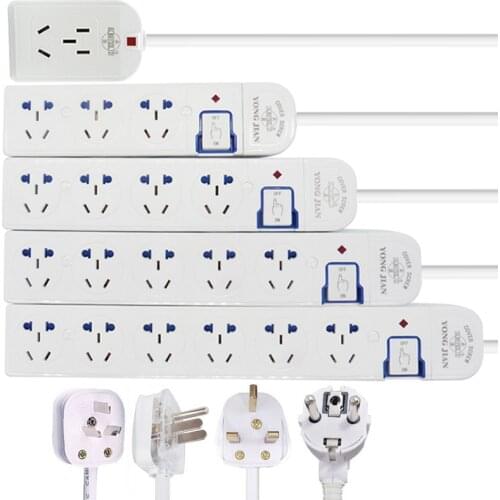 Extension Socket with Power Switch 3/4/5/6 Ways China 5 Hole Socket to AU/EU/UK/US Plug Adapter Socket 1.5M Cable