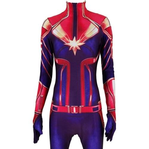 Adults Kids Carol Danvers Cosplay Costume Female Superhero Zentai Suit Woman Girls Halloween Bodysuit