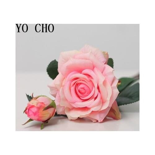 YO CHO High Quality Aritificial Rose Flowers Valentine Gift Silk Fake Rose Bud Decorative Flowers for Wedding Home Party