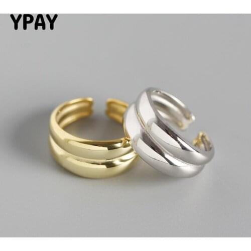 YPAY 100% Solid 925 Sterling Silver Open Rings Minimalist INS Geometric Double Layer 8mm Wide Glazed Simple Fine Jewelry YMR725