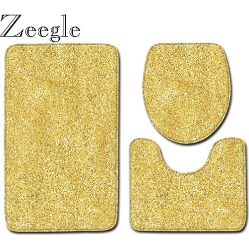 Zeegle 3pcs Bathroom Shower Absorption Rug Non-Slip Bath Mat Set Toilet Decor Foot Rug Toilet Floor Carpet Bath Accessories
