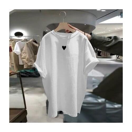 HAN Short-sleeved T-shirt womens summer new style small love loose half-sleeved mid-length cotton all-match casual simple
