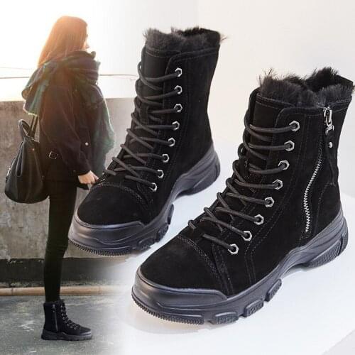 Koovan Womens Boots Female Fur 2020 New Warm Wool Thick Winter Boots Locomotive Martin Short Boots Cotton Shoes For Women