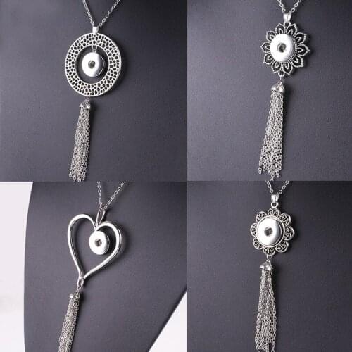 DY656 Womens Vintage Bohemia tassel 18mm snap button necklaces & pendants DIY Jewelry