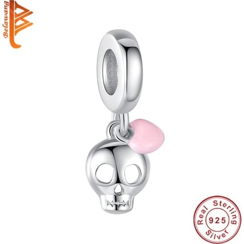 BELAWANG Fit Original Bracelet For Women DIY Sterling Silver Jewelry Skull Pink Heart Charm Exquisite Bead Birthday Gift