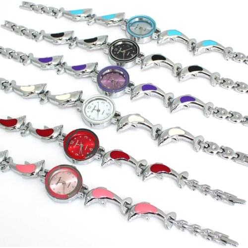 6pcs Mixed Bulk New Fashion exquisite Woman girl dolphins style steel metal strap quartz Bangle bracelet Wristwatch O118M