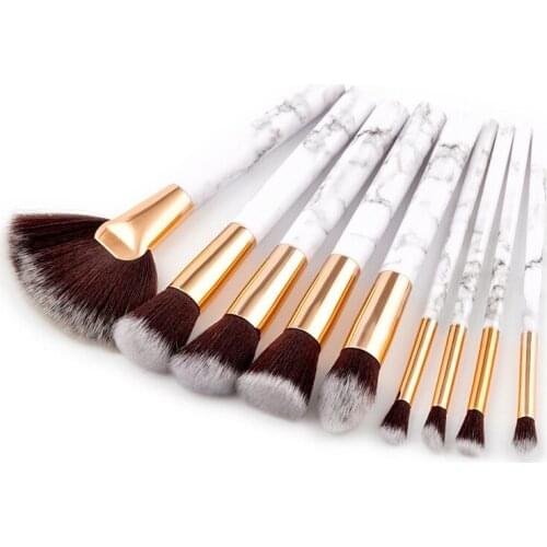9pcs/set Makeup Brushes set Marbel Style High Quality Plastic Handle Synthetic Hair Microbrush Facial Use Brushes kit T09002