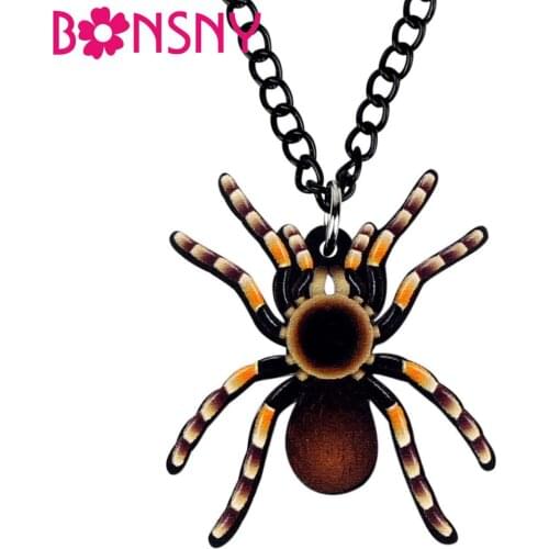 Bonsny Acrylic Halloween Anime Floral Spider Necklace Long Chain Novelty Jewelry Women Kid Girl Charms Gift Festival Decoration
