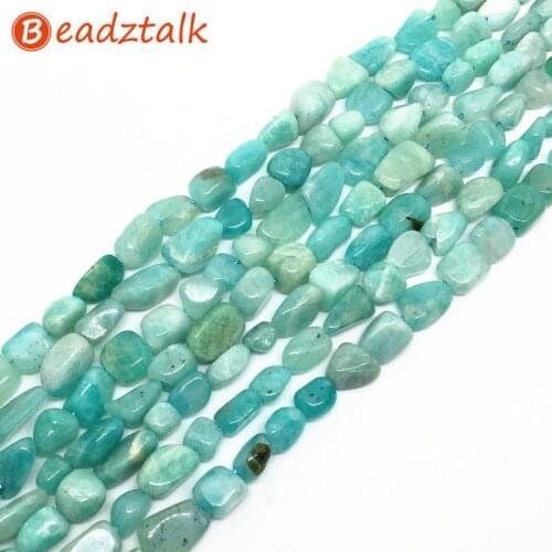 BEADZTALK Natural Blue Amazonite Stone Beads 5-8 mm Green Stone Pebble Chips For DIY Jewelry Making Necklaces