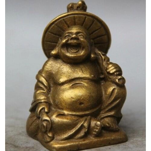 Free shipping Chinese Buddhism Copper money Pocket Wealth Happy Laugh Maitreya Buddha statue