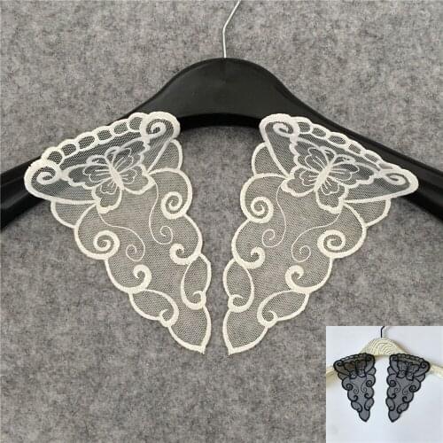 Black and White Lace trim sewing Embroidery laces Organza sleeve lace collars for dress DIY Lace fabric Accessory A pair of sale