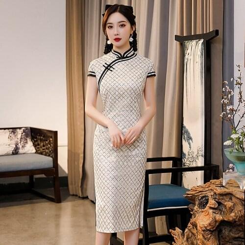 Black Vinage Striped Chinese Traditional Lady Satin Cheongsam Lace New Long Bride Wedding Dress Gown Plus Size 3xl Slim Vestidos