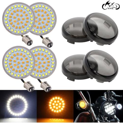 Motor 2" Amber/White LED Turn Signal Driving Run Inserts Light+Smoke Lens For Harley Dyna Softail Touring FLHX FLHR Sportster