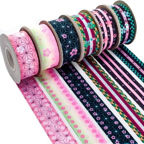 Double Printed Japan Kimetsu No Yaiba Anime Cartoon Grosgrain/Satin Ribbon 10 Yards